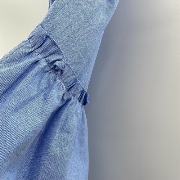 Tuckernuck Women's Oxford Blue Sleeveless Royal Shirt Dress Ruffles Pockets XS - Picture 6 of 7